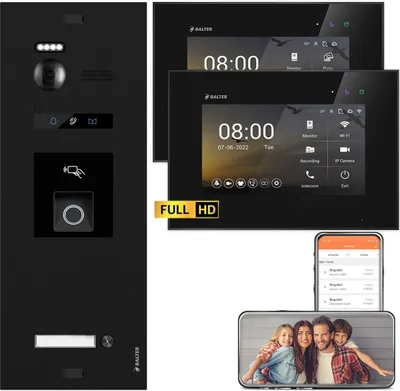 Produktbild von BALTER EVO HD RFID/Fingerprint 1x7" WiFi + 1x7" Schwarz Video Türsprechanlage Set 1 Familienhaus