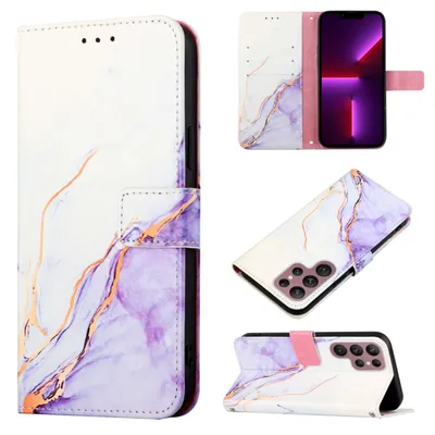 Image de Coque de protection pour Samsung Galaxy S22 Ultra 5G : coque, étui, pochette, porte-cartes, couleur : blanc et violet