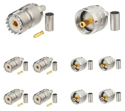 SO239 + PL259 Krimpverbinderset, 10 Stück, UHF, 50 Ohm