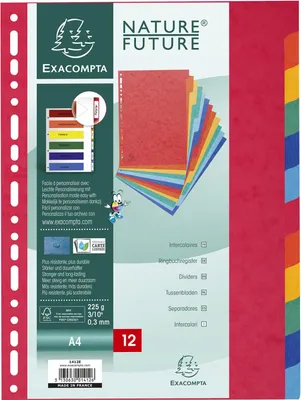 Immagine prodotto di Exacompta Divisori A4 In Cartoncino Lustre 225 G/Mq 12 Tasti Multicolore Nature Future