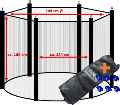 Produktbild von walexo Trampolin Sicherheitsnetz für 6 Stangensystem ( 244 Ø, Schwarz/Schwarz )