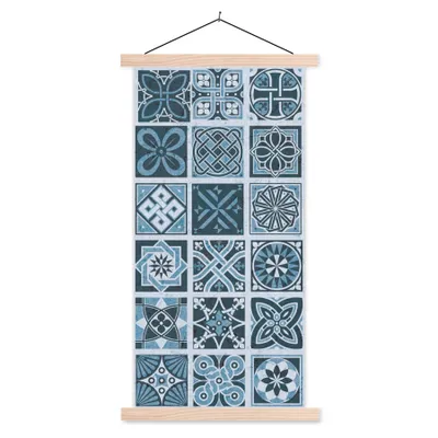 Produktbild von MuchoWow® Textilposter Blumen - Blau - Muster - Figuren 60x120 cm mit holzfarbenen Rahmen - Holz