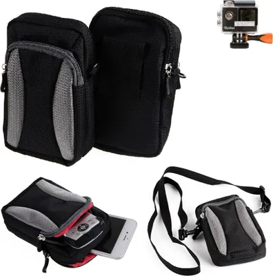 Produktbild von K-S-Trade Fototasche kompatibel mit Rollei Actioncam 425 Gürtel-Tasche Holster Umhänge Tasche Kameratasche, schwarz-grau Brust-Beutel Brust-Tasche