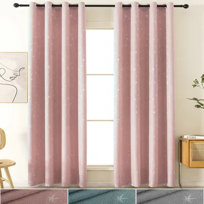 Immagine prodotto di set di 2 tende opache con occhielli a stella effetto lino, tenda oscurante rosa L 132x H 213cm camera da letto soggiorno camera dei bambini