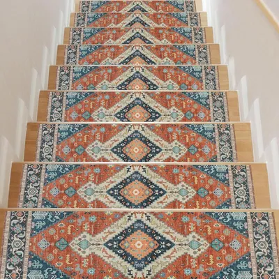 Productafbeelding van Vloerkleed - Set van 15 - 76 x 20 cm - Polypropeen - Vintage oosters - Antislip - Oranje en Blauw