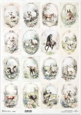 Immagine prodotto di Carta di riso per decoupage Carta per decoupage A3 ITD-1414L Cavalli Mucche Capre Pecore