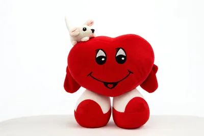 Produktbild von Plüschtier Herz 25 cm Rot mit Mausfigur Weiß – Weiches Kuscheltier aus Plüsch