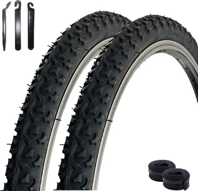 Produktbild von 2 x VEE Rubber V123 26" Fahrradreifen Schwarz 47-559 (26 x 1.75) + 2 x passende Schläuche AV inkl. maxxi4you Reifenheber