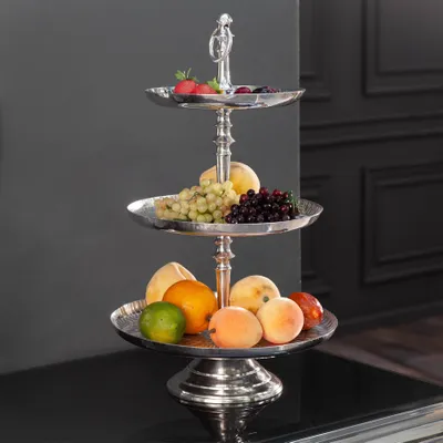 Produktbild von riess-ambiente Elegante Etagere ORIENT 50cm silber im Rice Hammerschlag Design mit drei Etagen Ablage Obstablage Schmuckablage Gebäcketagere