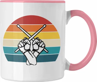 Produktbild von Trendation - Retro Schlagzeug-Spieler Geschenk Tasse Grafik für Schlagzeuger (Rosa)