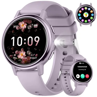 Produktbild von Smartwatch Damen mit Telefonfunktion AMOLED Smart Watch Damen mit 120 Sportmodi Sportuhr Herzfrequenz Schlafmonitor IP68 Wasserdicht Android iOS Lila