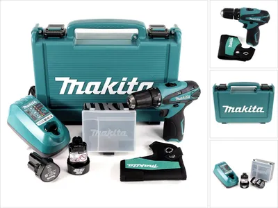 Immagine prodotto di Trapano a batteria professionale Makita DF 330 DWLE, capacità batteria 1,3 Ah, tensione batteria 10,8 V, velocità variabile, rotazione oraria/antioraria, incluse 2 batterie agli ioni di litio e caricabatterie