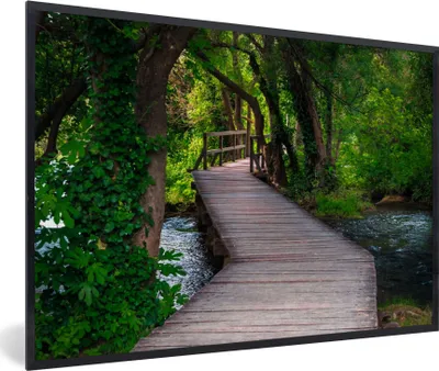 Produktbild von MuchoWow® Gerahmtes Poster Wald - Natur - Brücke 90x60 cm - Poster mit Schwarzem Bilderrahmen Wandposter Rahmen Foto Bilder - Fotorahmen - Foto-Plakat