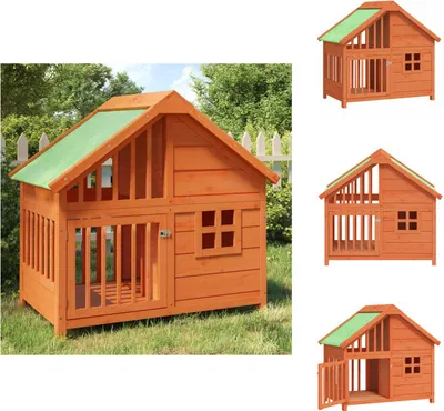 Image de vidaXL Niche pour chien marron 96 x 60,5 x 87 cm en bois de pin massif -  Chenils et enclos pour chiens