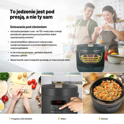 Zdjęcie produktu dla Szybkowar elektryczny Lauben Electric Pressure Cooker 5000AT: 5 l, 9 programów, opóźniony start, Keep Warm, One Touch, energooszczędny, 900 W