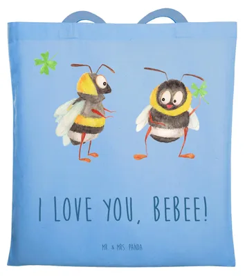 Produktbild von Mr. & Mrs. Panda Tote Bag Bienen Paar - Sky Blue - Geschenk, Freundin, Jutebeutel, Freund, Schildkröten, für Frauen, Valentinstag, Laptoptasche, Schultasche, Tasche