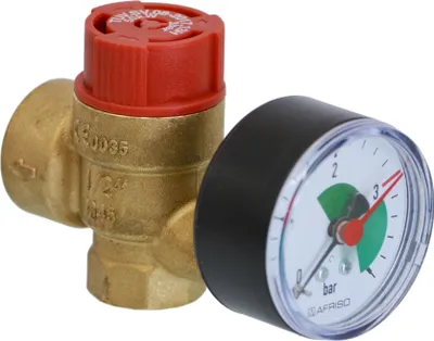 Produktbild von Membran-Sicherheitsventil mit Manometer für Heizungsanlagen 1/2" x 3/4" - 3 bar