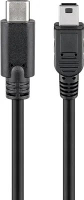 Produktbild von Goobay USB 2.0 Kabel USB-C™ auf Mini-B 2.0, schwarz - USB 2.0-Mini-Stecker (Typ B, 5-Pin) > USB-C™-Stecker