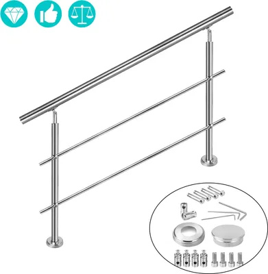Produktbild von LZQ 180 cm nerezové zábradlie zábradlie balkón s 2 priečkami, vnútorné a vonkajšie