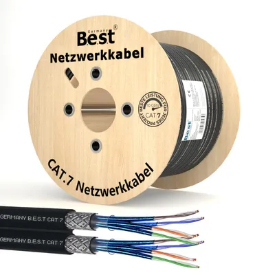 Produktbild von B.E.S.T. CAT 7 Outdoor Netzwerkkabel 250 m Duplex S/FTP 10 Gbit/s 1000 MHz Kupfer LSZH Schwarz