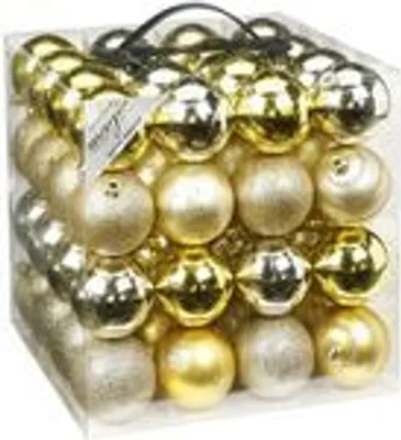 Produktbild von Weihnachtskugeln Muster Mix Kunststoff 6cm, 64er Set, Farbe:gold