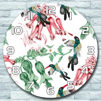 Produktbild von Wanduhr aus Glas Rund fi 30 Blumen und Vögel Quarz Deko Wohnzimmer Büro