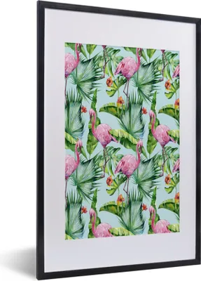 Produktbild von MuchoWow® MuchoWow® Gerahmtes Poster Blatt - Flamingo - Tropisch 40x60 cm - Poster mit zchwarzem Bilderrahmen - Poster in Rahmen