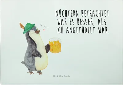 Produktbild von Mr. & Mrs. Panda Servierplatte Pinguin Bier - Weiß - Geschenk, Pinguine, Feierabend, Schneideunterlage, Beschwippst, Großes Schneidebrett, Glas Schneideplatte, Angetüdelt