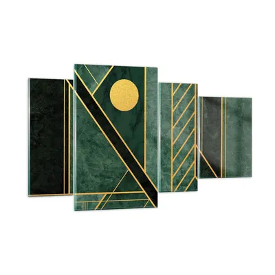 Produktbild von Bilder auf glas - 4 Teile - Grün Stück geometrisch - 120x70cm - Glasbilder - Wandbilder - Bilder - zum Aufhängen bereit - Wanddekoration aus Glas - Glas Bilder - Wandbild auf Glas - GDL120x70-4797