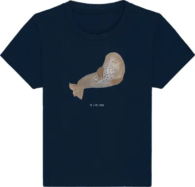Produktbild von Mr. & Mrs. Panda Babyshirt Robbe Lachen 12. - 18. Monat - French Navy - Geschenk, Kinder Shirt, Organic Baby, T-Shirt, Robben, Ostsee, Seehund, , Lustige Sprüche, Top