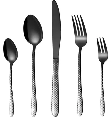 Produktbild von Besteckset 30-teilig für 6 Personen, Edelstahl, Schwarz, Laserpunktmuster, Spülmaschinenfest