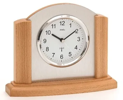 Produktbild von AMS 5123/18 Tischuhr Funk Funktischuhr analog modern Holz Buche mit Aluminium
