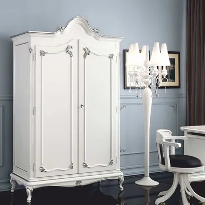 Luxus Barock Schlafzimmerschrank Kleiderschrank Weiß Silber