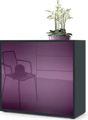 Produktbild von Vladon Sideboard Ben,  Germany, Kommode mit 2 Türen und 2 Schubladen, Schwarz matt/Brombeer Hochglanz (79 x 74 x 36 cm)