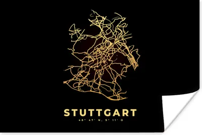 Produktbild von MuchoWow® Poster Stuttgart - Schwarz-Gold - Karte - Stadtplan 120x80 cm - Bilder