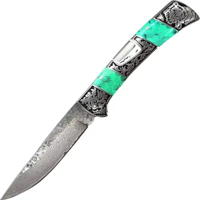 Obrázek produktu pro Damaškový outdoorový skládací nůž CO-32803 DB3159 - Zelená KP32803