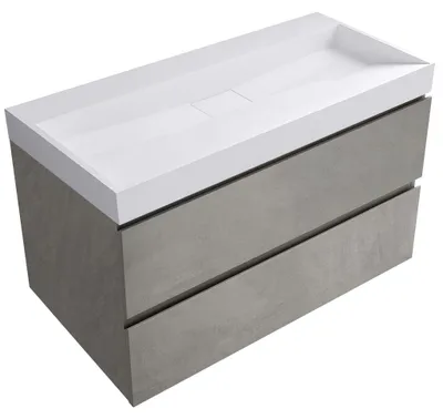 Productafbeelding van Badkamermeubel Carole - betonkleurig grijs + wastafel Vita - wit, mat - 100x58x46 cm