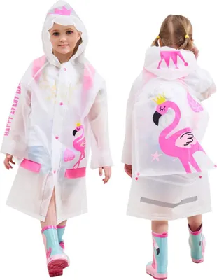 Produktbild von Kinder Regenmantel mit Kapuze Jungen Mädchen Regenjacke Regenfestes Poncho Wasserdichte Regencape Wiederverwendbar Regenanzug, Flamingo