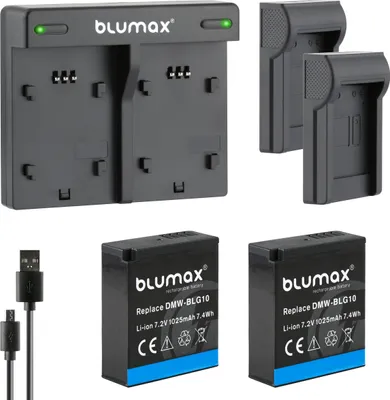 Produktbild von 2x Akku + Lader für Panasonic DMW-BLG10 DMW-BLG10E DC-GX9 DMC-GX7 1025 mAh