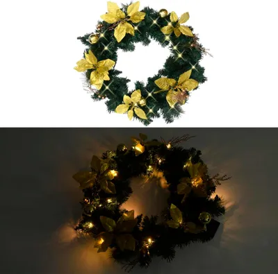 Produktbild von vidaXL Weihnachtskranz mit LED-Leuchten Grün 60 cm PVC