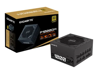 Zdjęcie produktu dla GIGABYTE P1000GM, 1000 W, 100 - 240 V, 50 - 60 Hz, 6.5 - 15 A, Aktywne, 125 W
