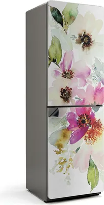 Produktbild von Blumenaquarellmuster – Magnetische Kühlschrank Abdeckung – Dekorfolie magnetisch Küche – Kühlschrank Magnet Deko – selbstklebende Magnettafel – Magnetfolie für Kühlschranktür – 60x190 cm