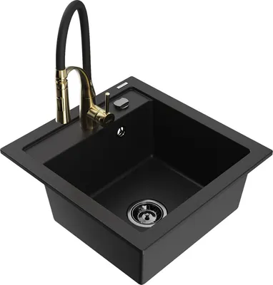 Produktbild von Mexen Vito 1-Becken-Granit-Spüle mit Mischbatterie Aster, Schwarz - 6503-77-73450-57-B