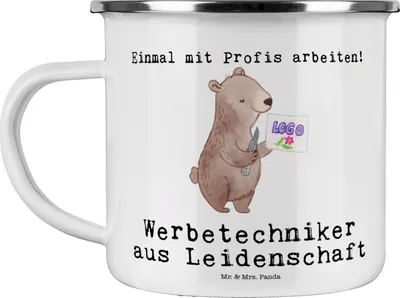 Produktbild von Mr. & Mrs. Panda Emaille Becher Werbetechniker Leidenschaft - Weiß - Geschenk, Teetasse, Kaffeepott, Tasse, Pott