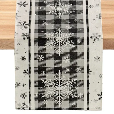 Produktbild von Tischläufer Weihnachten 33x230cm Winterlich Abwaschbar Grau Karierte Schneeflocken