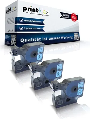 Produktbild von 3x Kompatible Schriftbänder für Dymo D1 45016 Labelwriter 400 Duo Dymo 1000 1000Plus 2000 3500 5500 Labelmaker4500 Pocket S0720540 12mm Bechriftungs Etiketten Schwarz/Blau - Color Pro Serie