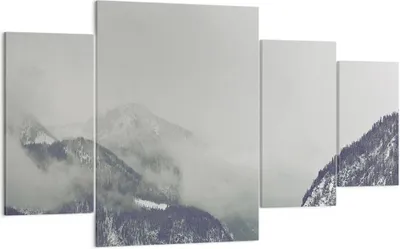 Produktbild von Bild auf Leinwand - Leinwandbild - 4 Teile - Berge Wald Nebel - 160x90cm - Wand Bild - Wanddeko - Wandbilder - Leinwanddruck - Bilder - Wanddekoration - Leinwand bilder - Wandbild - DL160x90-4270
