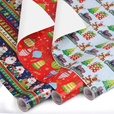 Zdjęcie produktu dla Zestaw 3 rolek papieru do pakowania prezentów świątecznych - 43 cm x 10 m