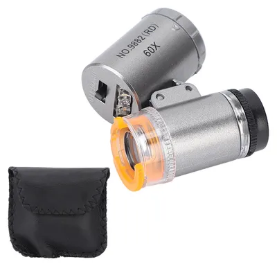Produktbild von Taschenmikroskop, 60-fache Vergrößerung, 2 LED-Leuchten, 1 UV-Licht, breite Anwendung, langlebiges ABS-Acryl, tragbar