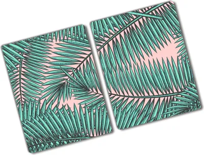 Produktbild von Tulup Glas Herdabdeckplatte - 2x40x52 cm - Glaskeramikkochfeld-Abdeckung Spritzschutz Glasabdeckplatte Kochplattenabdeckung und Schneidebrett - Zweiteilig - Blumen & Pflanzen - Palmenblätter - Grün